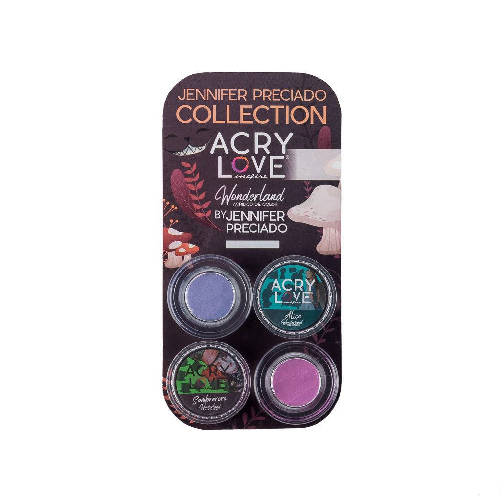 acry love Colección Wonderland 4 piezas de Jennifer Preciado polvos acrilicos para uñas