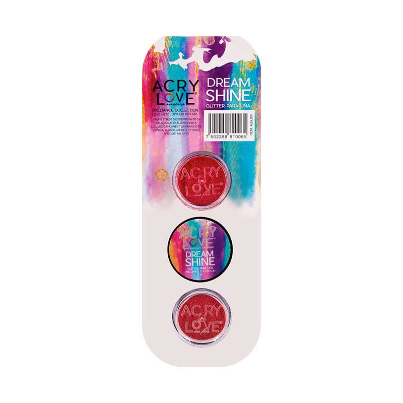Acry Love Colección Glitter Dream Shine 3 piezas Tono Rojo #10 for nails