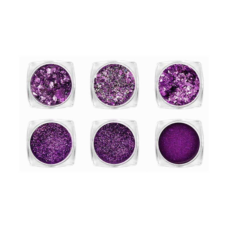 Acry Love Efectos Mix Morados set. 6 piezas para uñas acrilicas