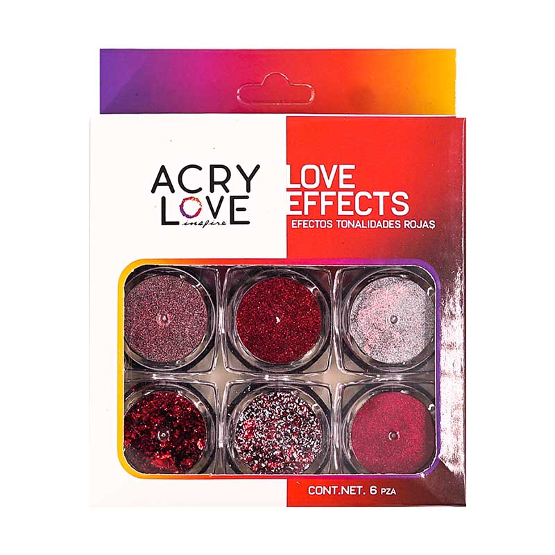 Acry Love Efectos Mix Rojos set. 6 piezas para uñas acrilicas