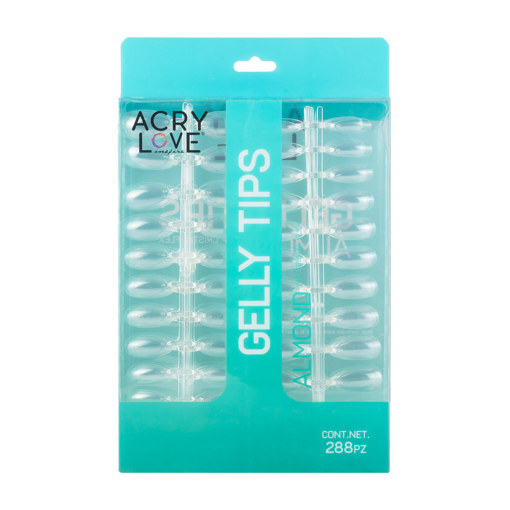 acry love Gelly Tips Almond Cristal Flex 280 piezas, tips para uñas