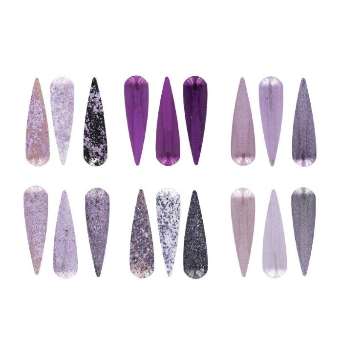Acry Love Efectos Mix Morados set. 6 piezas for nails acrilicasacry love Efectos Mix Morados set. 6 piezas