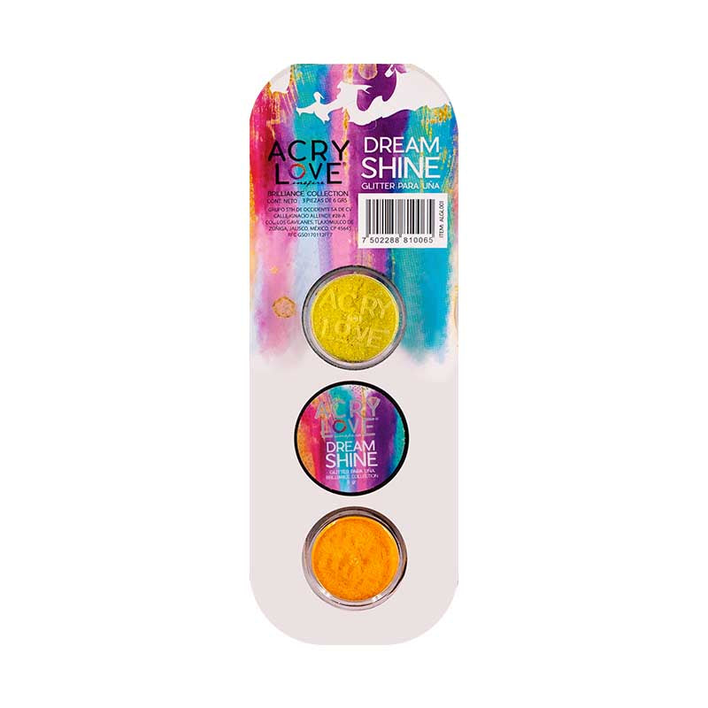 Acry Love Colección Glitter Dream Shine 3 piezas Tono Neón #6, brillante para uñas