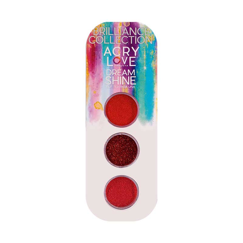 Acry Love Colección Glitter Dream Shine 3 piezas Tono Rojo #10 para uñas