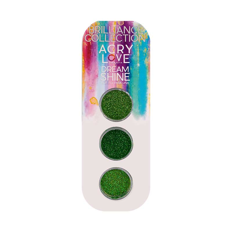 Acry Love Colección Glitter Dream Shine 3 piezas Tono Verde #8 para uñas