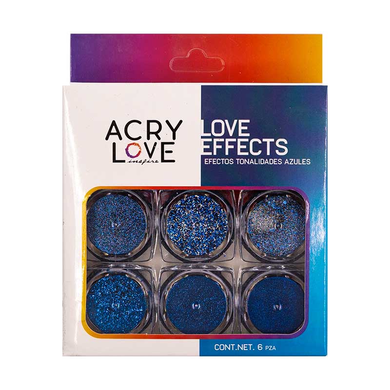 Acry Love Efectos Mix Azules set. 6 piezas para uñas acrilicas