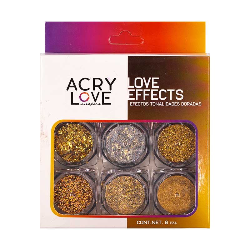 Acry Love Efectos Mix Dorados set. 6 piezas para uñas acrilicas