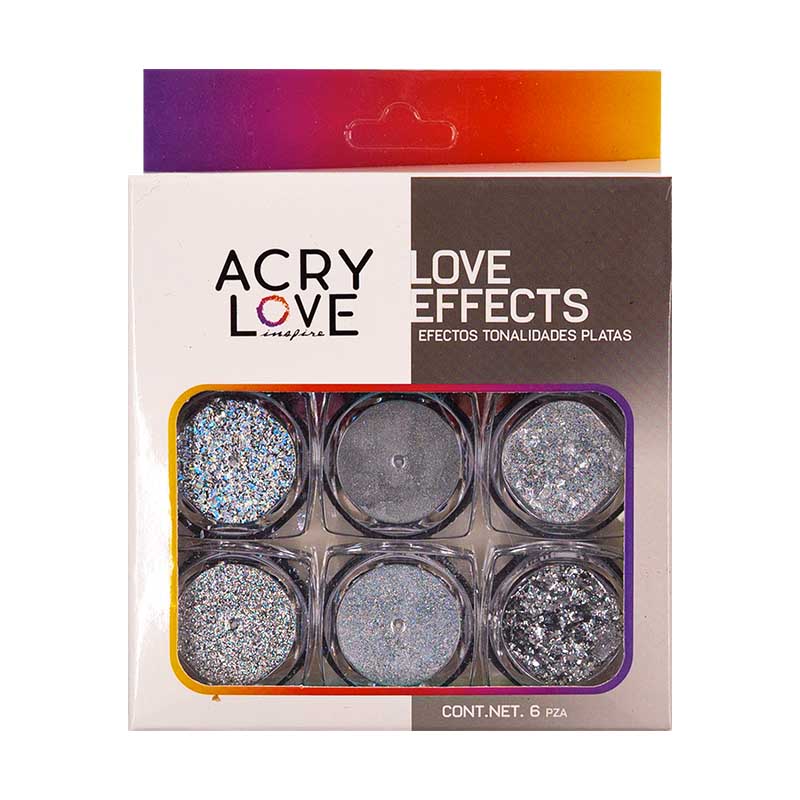 Acry Love Efectos Mix Platas set. 6 piezas