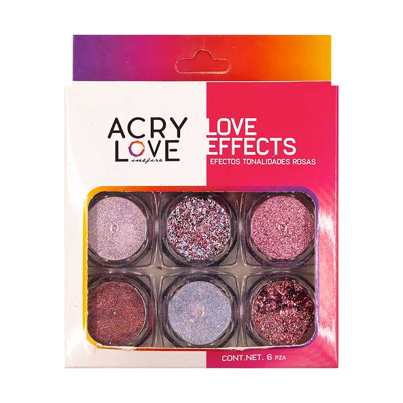 Acry Love Efectos Mix Rosas set. 6 piezas para uñas acrilicas. mia secret , cherimoya, masglo