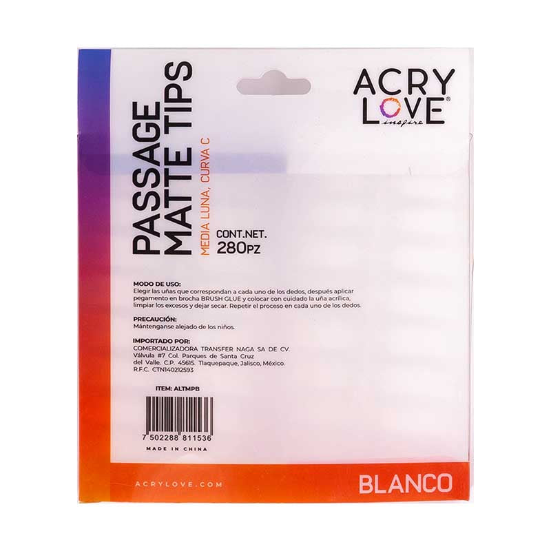 Acry Love Tip para uñas acrilicas Passage Matte 280 piezas Blanco