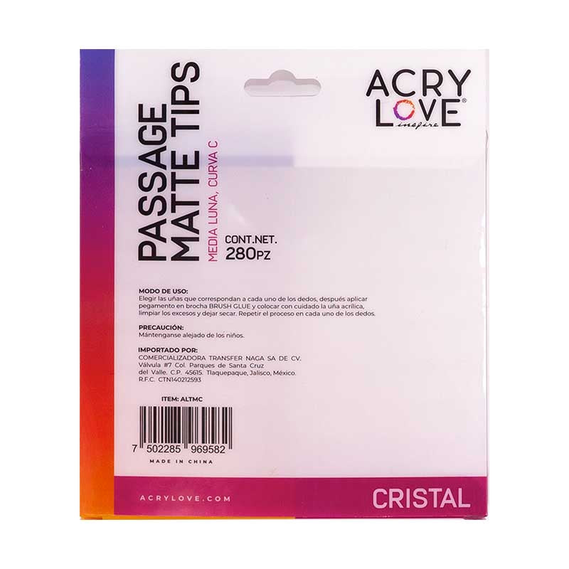 Acry Love Tip para uñas Passage Matte 280 piezas Cristal